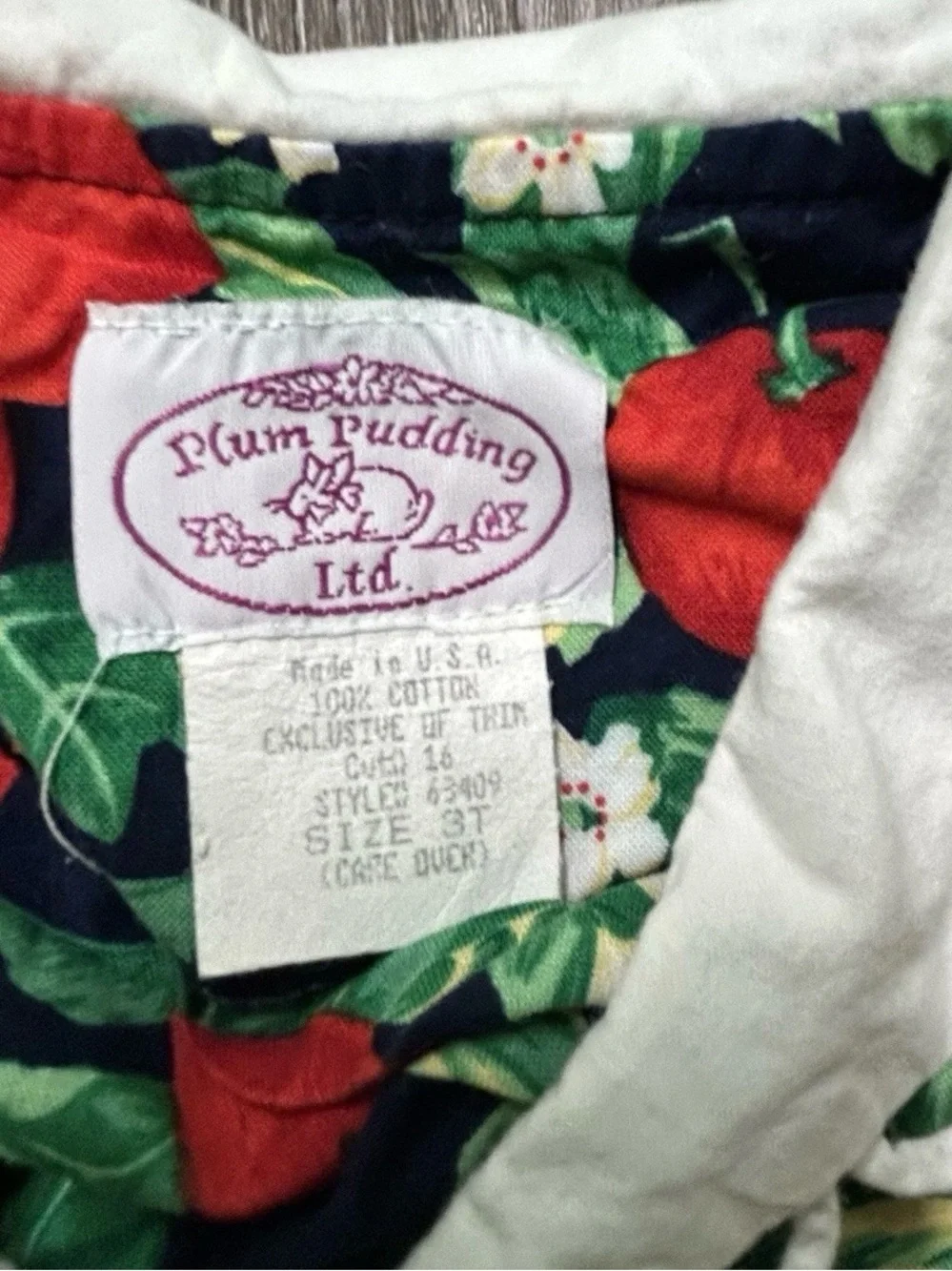 Vintage Toddler Girl Plum Pudding Ltd. Long Sleeve Dress Apples Size 3T